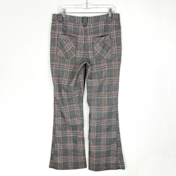 Free People Wide Leg Plaid Pants Preppy Dark Academia Oversized Gray Red Size 8 - Picture 4 of 9